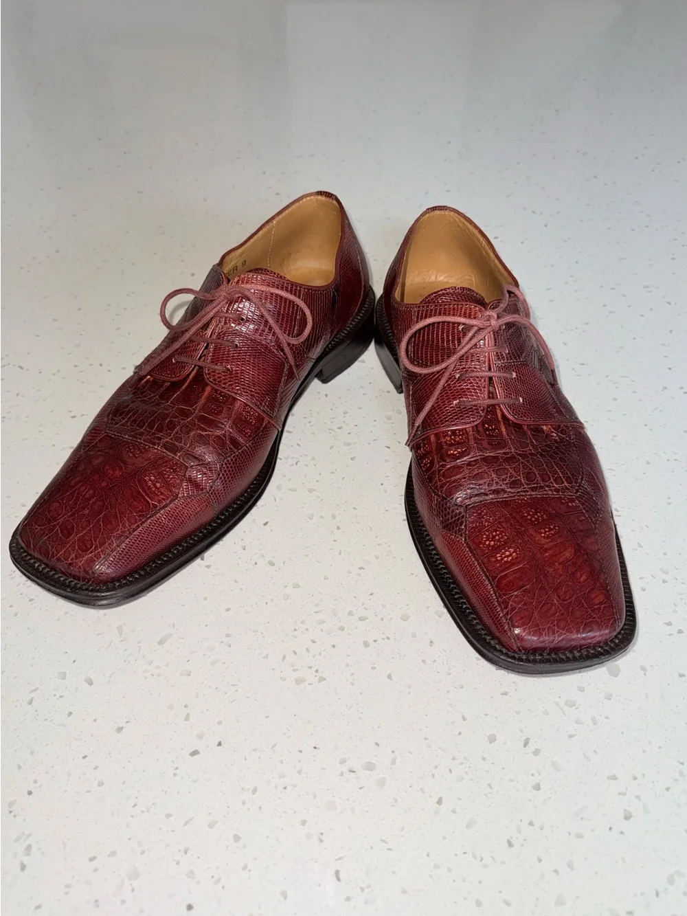 David Eden Genuine Croc Burgundy Leather Derby Shoes
